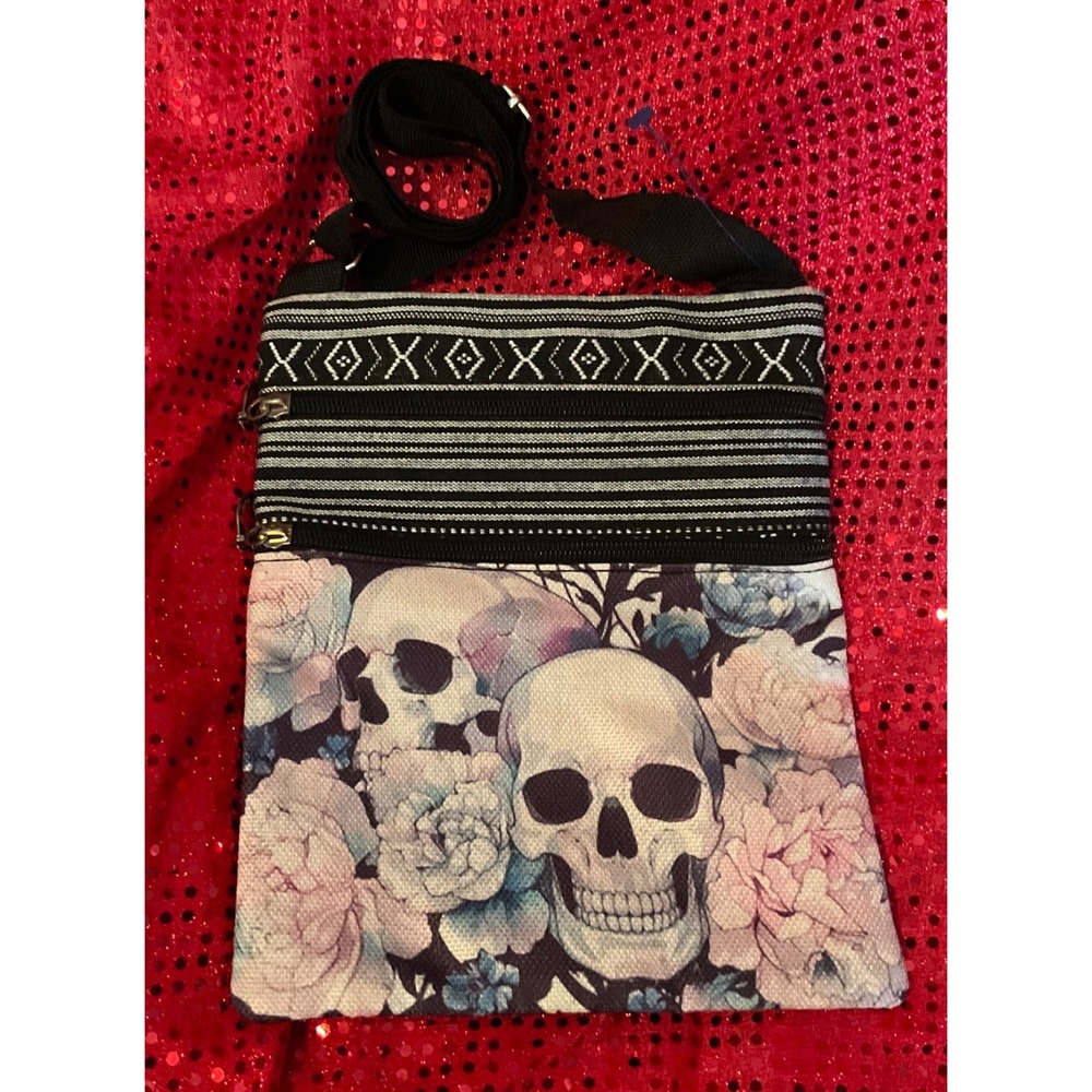 SKULLS CROSSBODY CANVAS BAG PURSE TOTE HANDBAG HALLOWEEN,WITCHY, GOTH PUNK, EDGY